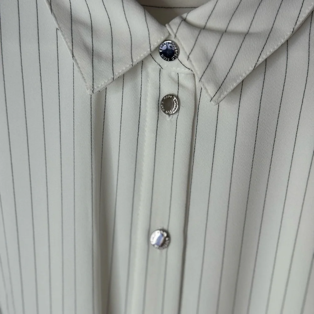 KARL LAGERFELD PARIS Women's Striped Tie-Front Shirtdress - Picture 9 of 14